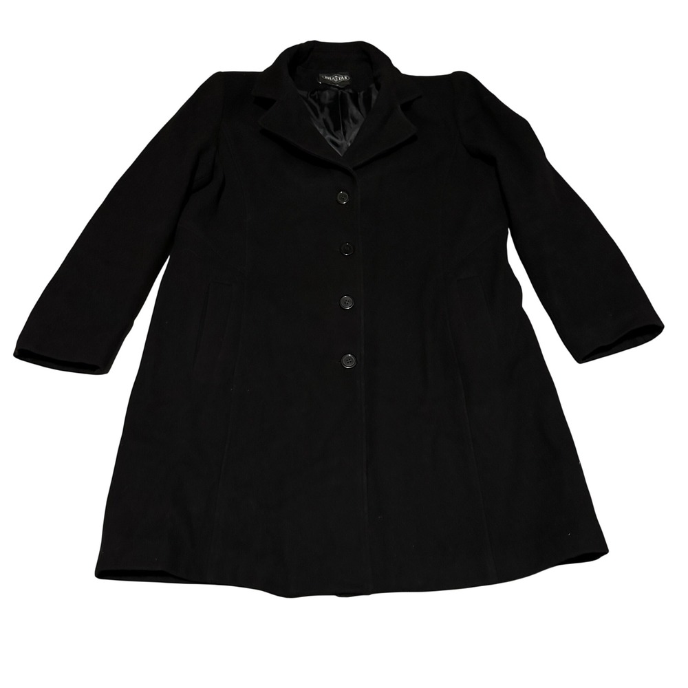 Vintage BRAETAN Black Wool Blend Button Front Coat Women Size 14